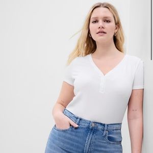 Fitted ribbed Henley t-shirt, GAP, tall XL, white